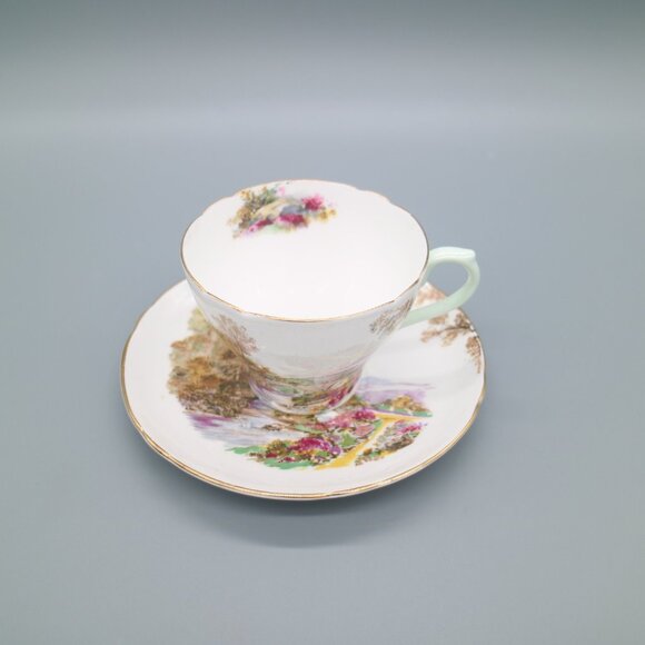Shelley Heather Cup and Saucer New Cambridge Landscape 1940s | Pattern 13419 - Picture 2 of 7